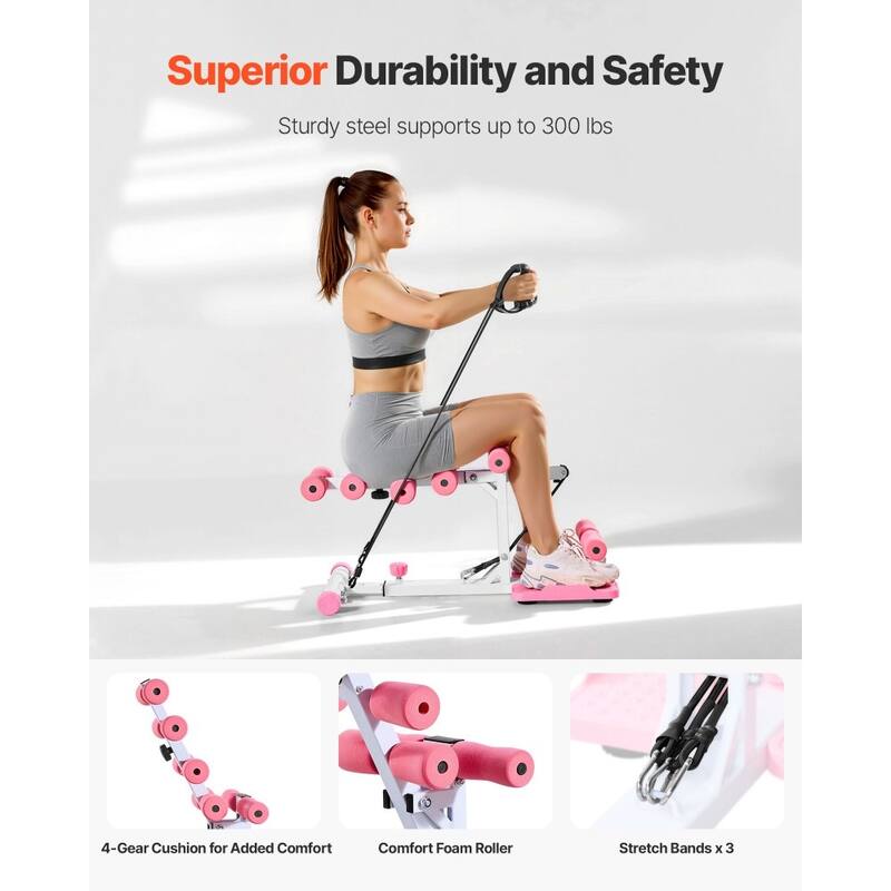 Pink-White Steel Dual-Knee Squat Machine with 3 Resistance Bands and Adjustable Seat - 31.5 x 15.7 x 29.9 in