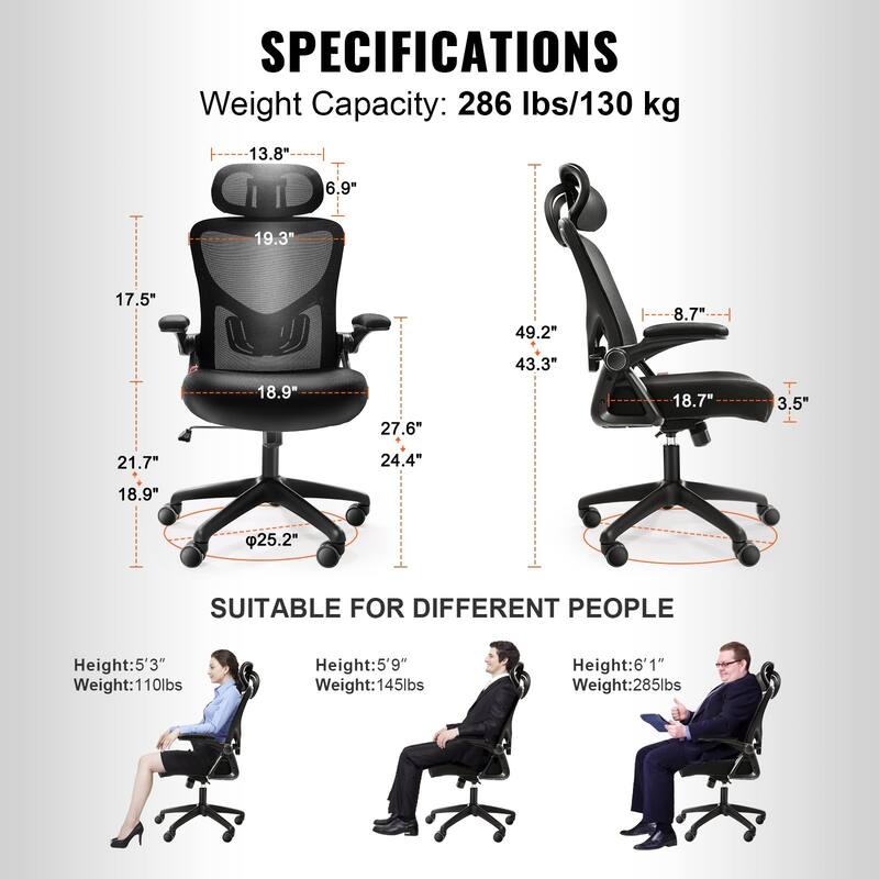 Ergonomic Office Chair High Back Office Chair with Lumbar Support Adjustable Headrest and 2D Armrests, for Home, Office