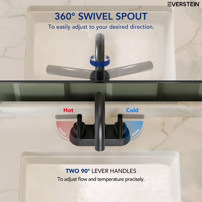 4" Centerset 3 Holes Double Handle 360° Swivel Bathroom Sink Faucet