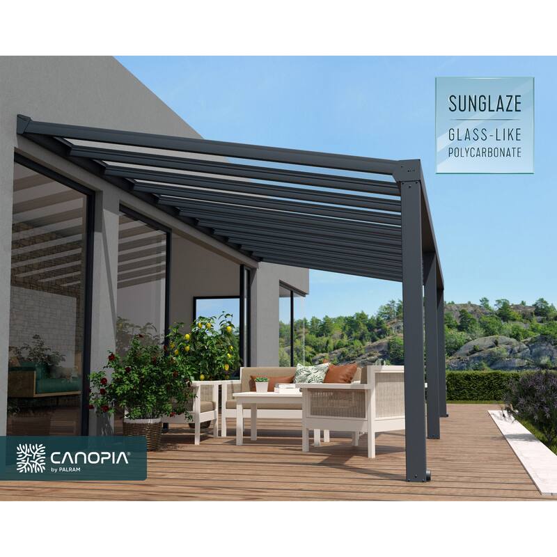 Stockholm 11ft. Gray/Clear Aluminum Patio Cover - 11 ft. x 27 ft.