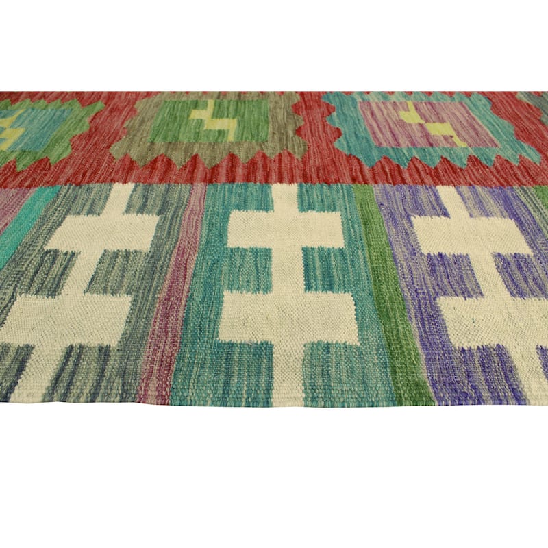 Modern Flatweave Charla Red/Green Rug - 5'8" x 8'1"