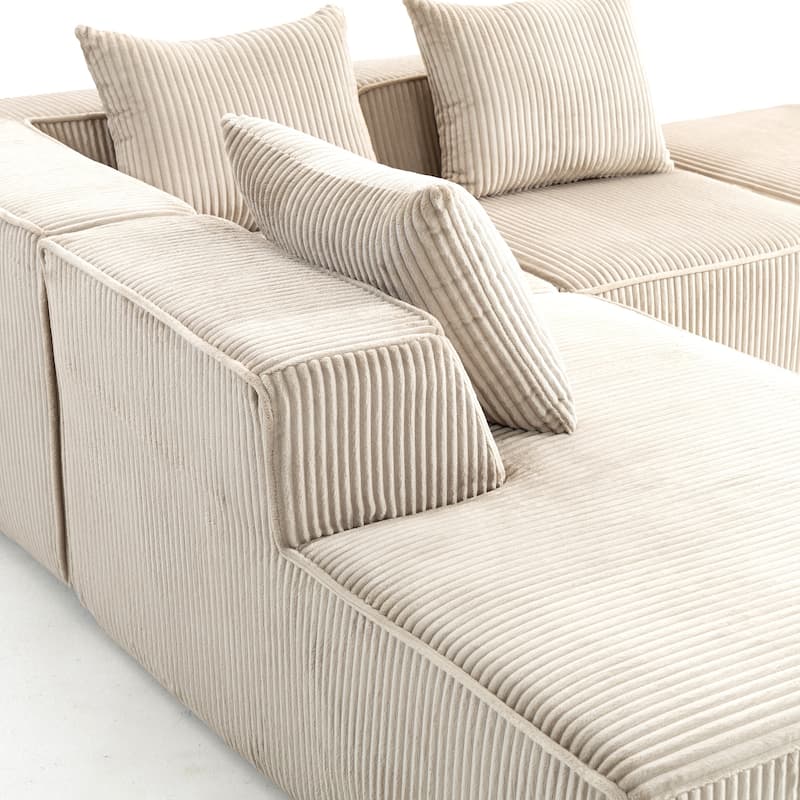 Corduroy Modular Sectional Sofa with Chaise Lounge, Deep Seat, Ottoman