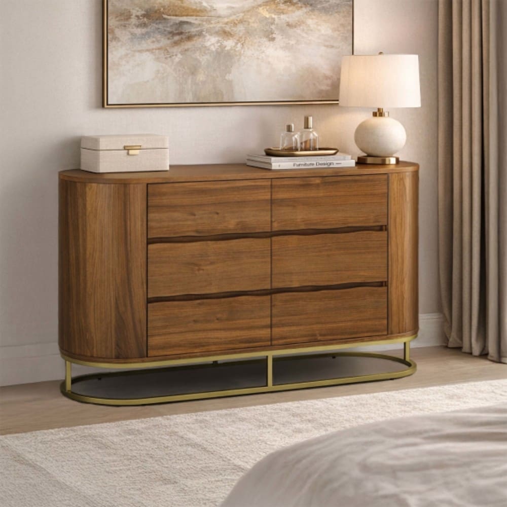 55 inch 6-Drawer Wood Dresser with Live Edge Drawer Fronts