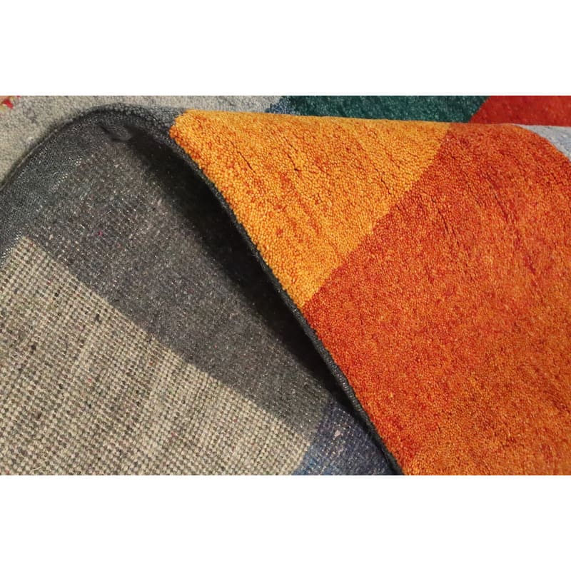 Hand Knotted Oriental 100% Wool Carpet Modern Geometric Multi-Colored Gabbeh Area Rug - 6' 5'' X 4' 6''