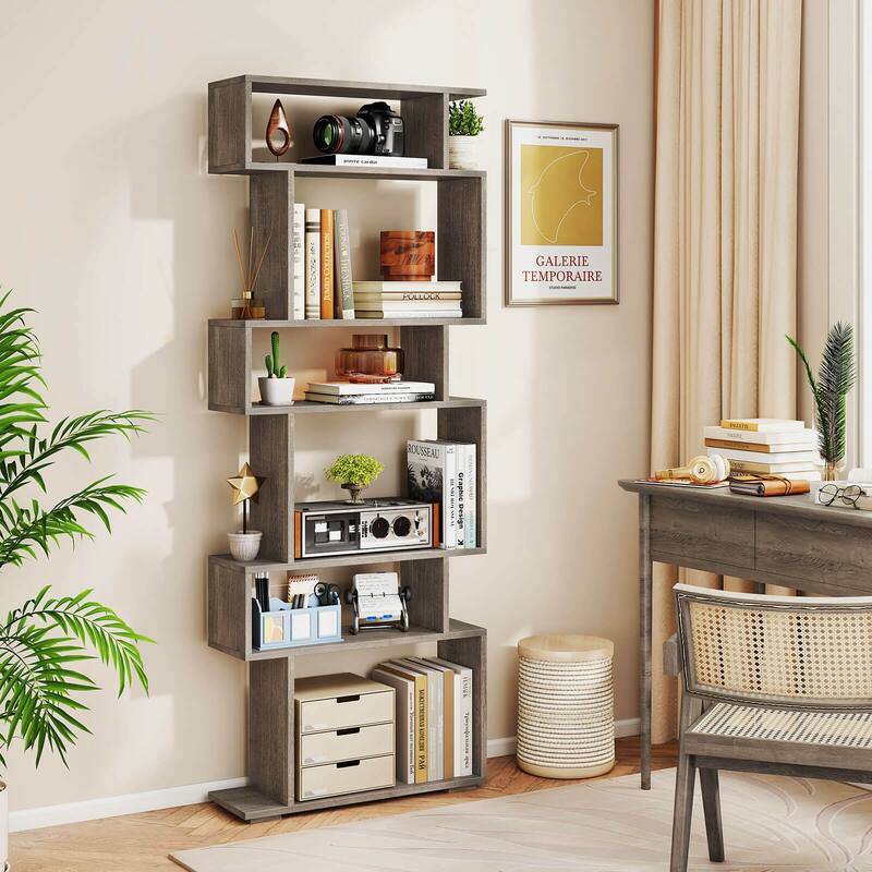 Costway 6-tier Storage Bookshelf S-shaped Geometric Bookcase with - See Details