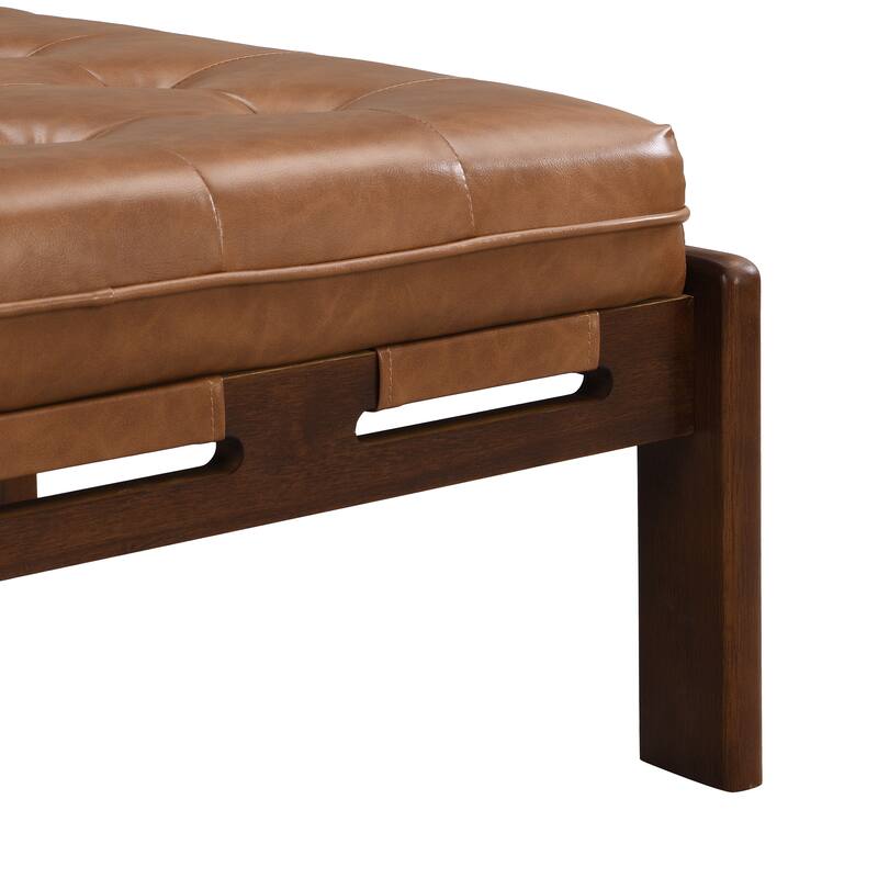 Christopher Knight Home - 34'' Tufted Upholstered Cocktail Ottoman, Square Leather Ottoman Coffee Table with Rubber Wood Frame