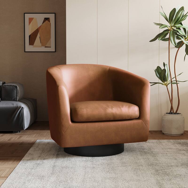 Round Barrel Armchair 360-Degree Swivel Accent Chairs - 31.1" x 29.15"x 29.15" - Brown(PU)
