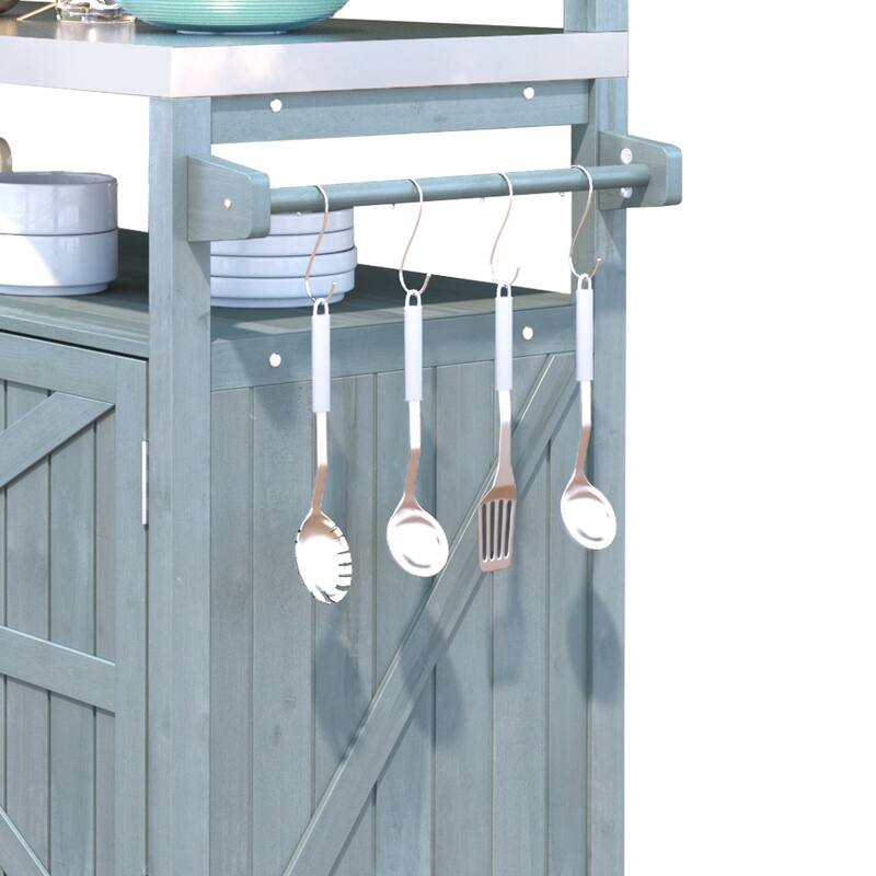 53.3" Outdoor Kitchen Island with Raised Shelf,Solid Wood Storage Cabinet with Stainless Steel Top(NO CHAIR) - N/A