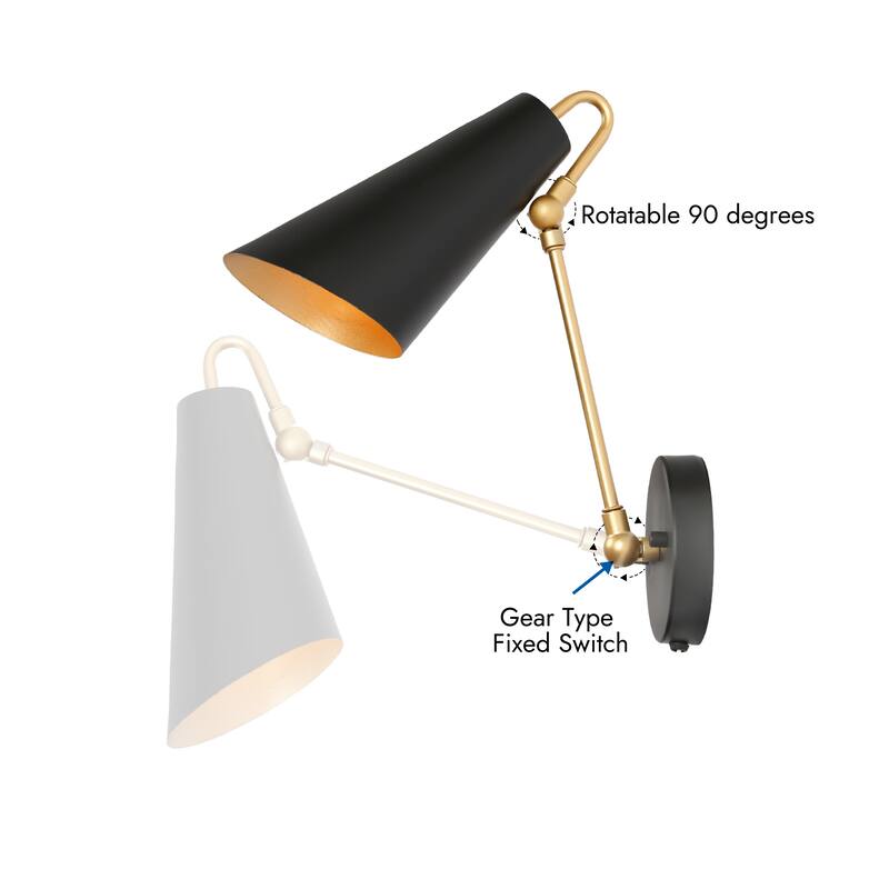 Modern Industrial Black Gold Plug-in Adjustable 1-Light Wall Sconces