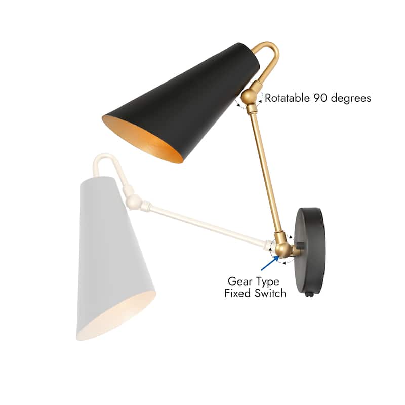 Modern Metal 1-Light Black Gold Swing Arm Light Plug-in/ Hardwired Adjustable Wall Sconces - 4.7 " L × 16.1 " W × 11.8 " H