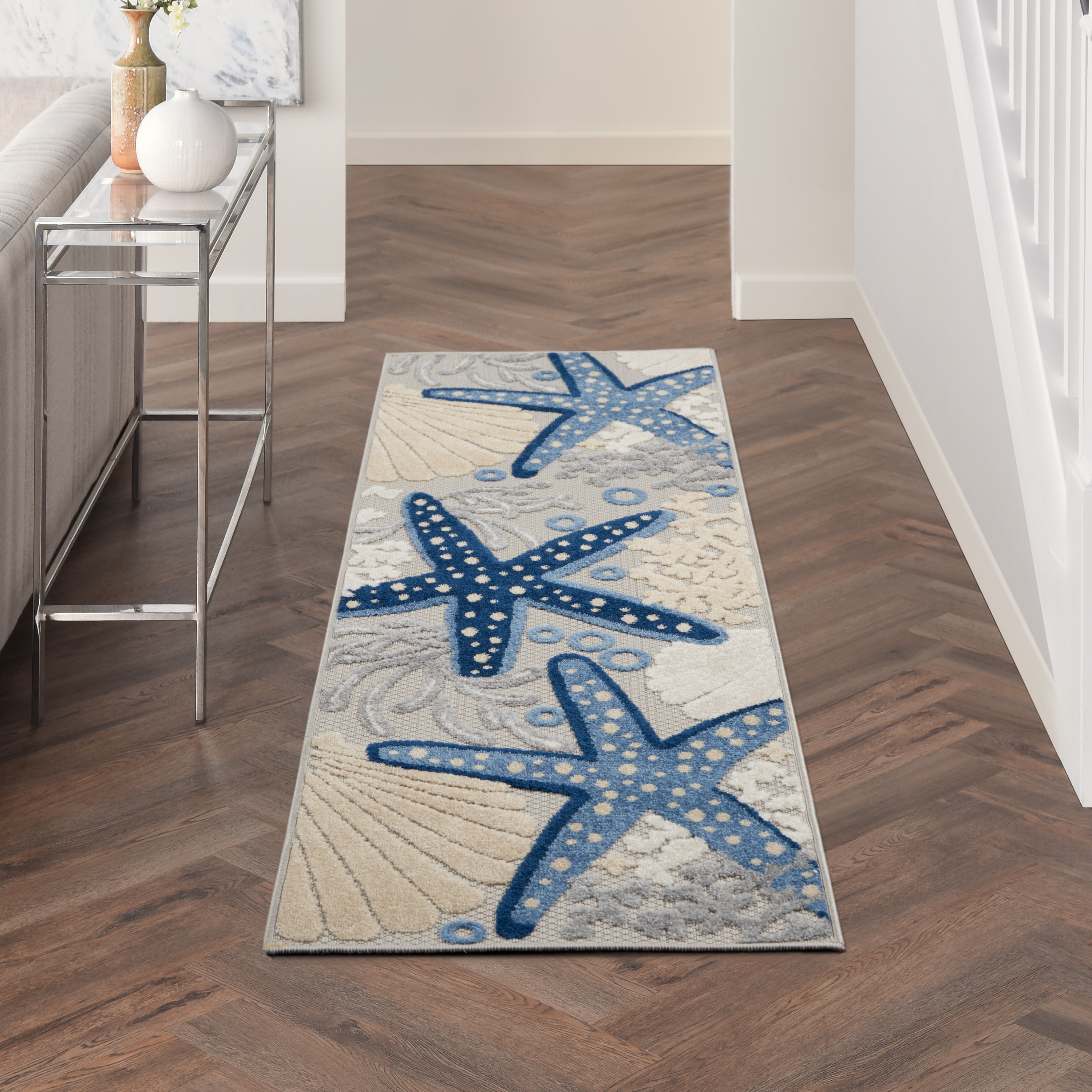 1pc Starfish & Beach Pattern Door Mat, Modern Polyester Indoor Outdoor Rug  For Home