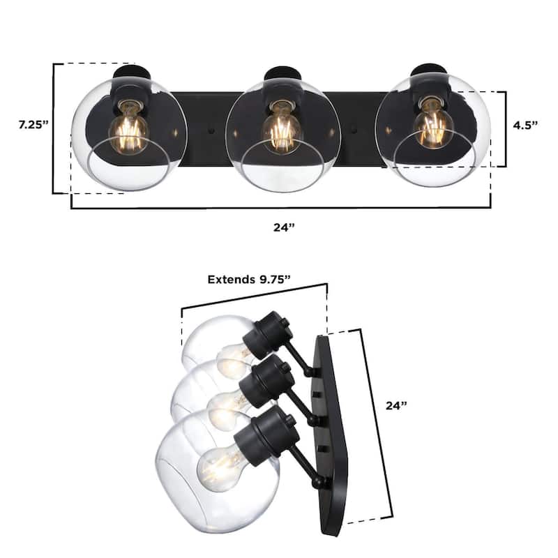 Westinghouse Lighting Hyson Three Light Wall Fixture, Matte Black Finish, Clear Glass