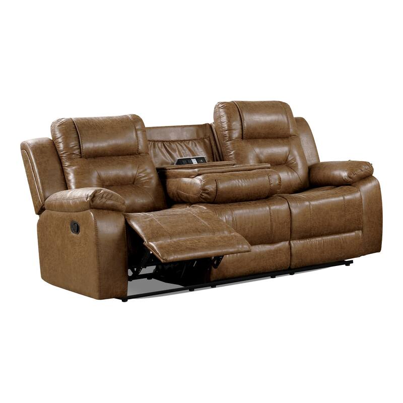 Furniture of America Charlestly 3-Piece Brown Faux Leather Sofa Set