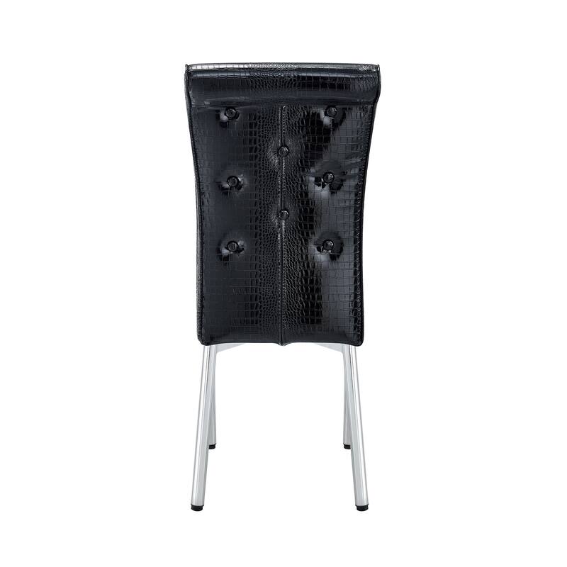 Set of 2 Retro alligator skin Upholstered dining chairs,with Crystal buckle design and Faux Leather design, metal legs