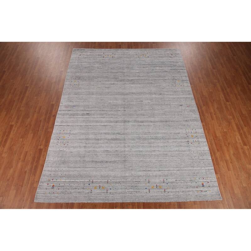 Silver Gray Striped Gabbeh Oriental Area Rug Handmade Wool Carpet - 9'0" x 12'0"