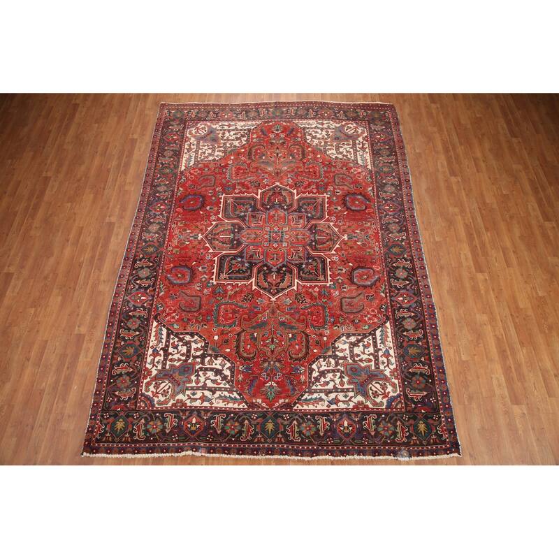 Hand Knotted Oriental 100% Wool Carpet Traditional Medallion Red Heriz Area Rug - 11' 0'' X 7' 8''