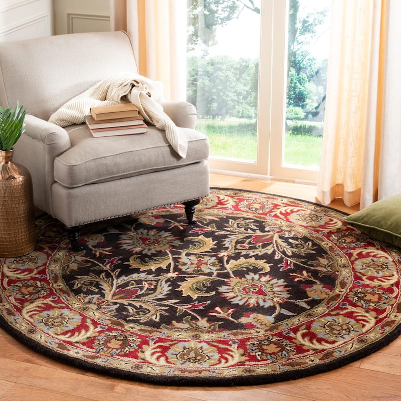 SAFAVIEH Handmade Heritage Tangier Traditional Oriental Wool Rug - 8' Round - Chocolate/Red