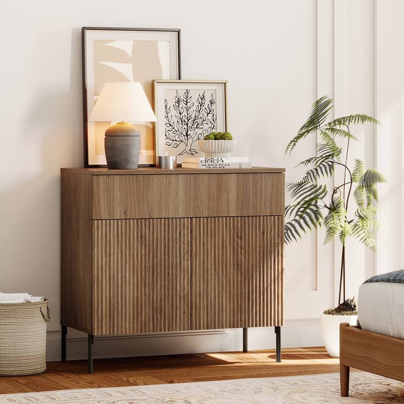 Modern Minimalist Nightstand,31.5" Wood End Table,Reeded Design Bedside Table