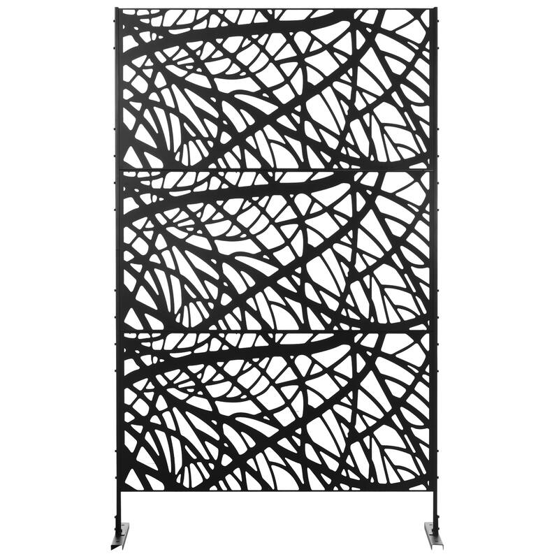 Outsunny Metal Outdoor Privacy Screen, 6.5FT Decorative Outdoor Divider with Stand and Ground Stakes