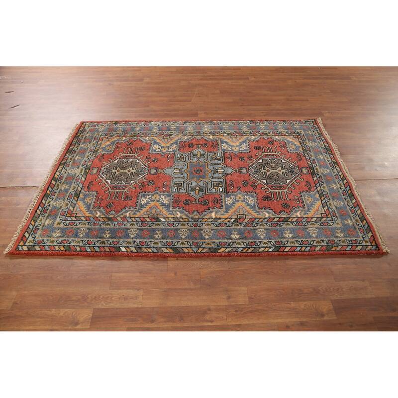 Geometric Khotan Oriental Area Rug Handmade Wool Carpet - 3'11"x 5'11"