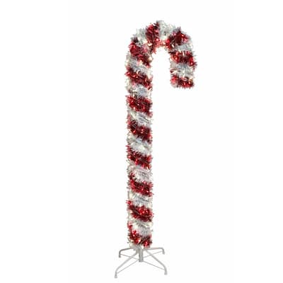 Kurt Adler 5-Foot Pre-Lit Red and White LED Tinsel Candy Cane