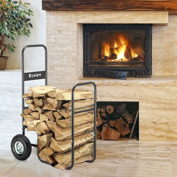 Firewood Cart 220LBS with Large Wheels Fireplace Log Rolling