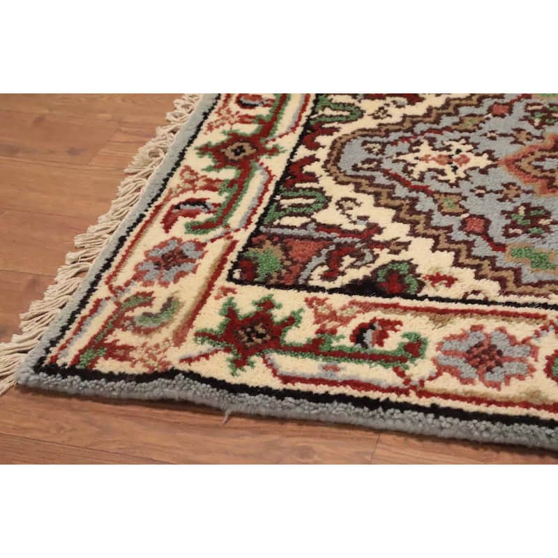 Hand Knotted Oriental 100% Wool Carpet Traditional Geometric Navy Blue & Blues Heriz (serapi) Area Rug - 3' 0'' X 2' 0''
