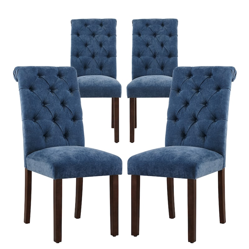 Tufted Parsons Upholstered Dining Side Chairs with Solid Wood Legs and Padded Seat - set of 4 - Dark Blue