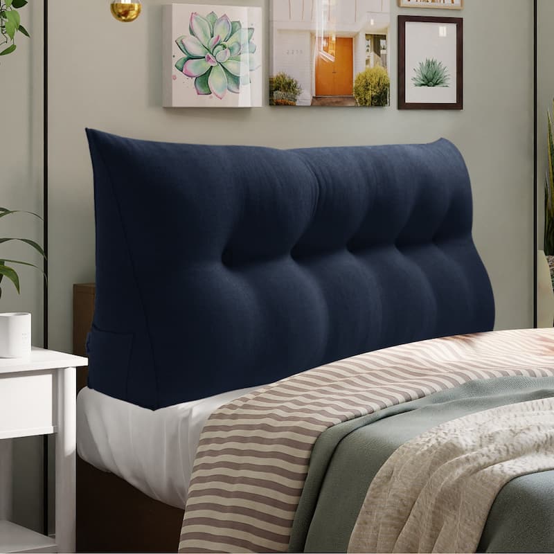 WOWMAX Bed Rest Wedge Reading Pillow Headboard Back Support Cushion - Queen - Cotton Blue