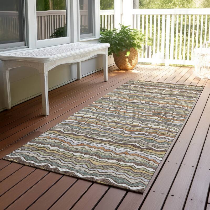 Machine Washable Indoor/ Outdoor Ziggy Stripe Chantille Rug - Taupe - 2'3" x 7'6"