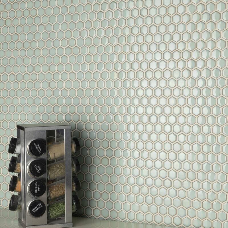Merola Tile Hudson 1" Hex Light Green 11-7/8" x 13-1/4" Porcelain Floor and Wall Tile