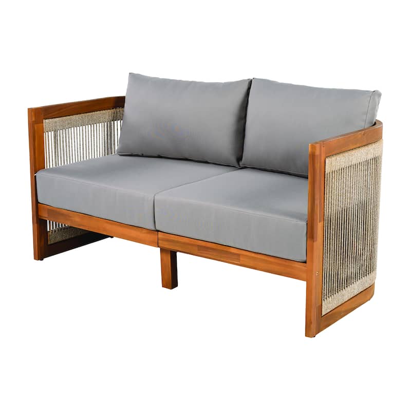 Christopher Knight Home - Outdoor 8-Piece Acacia Wood Patio Conversation Set with Rope Weave and Slatted Coffee Tables