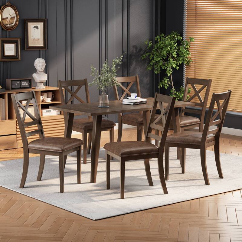 Rubber Wood Dining Chairs Set of 2, Side Chair Slat-Back Chair with Cross Back