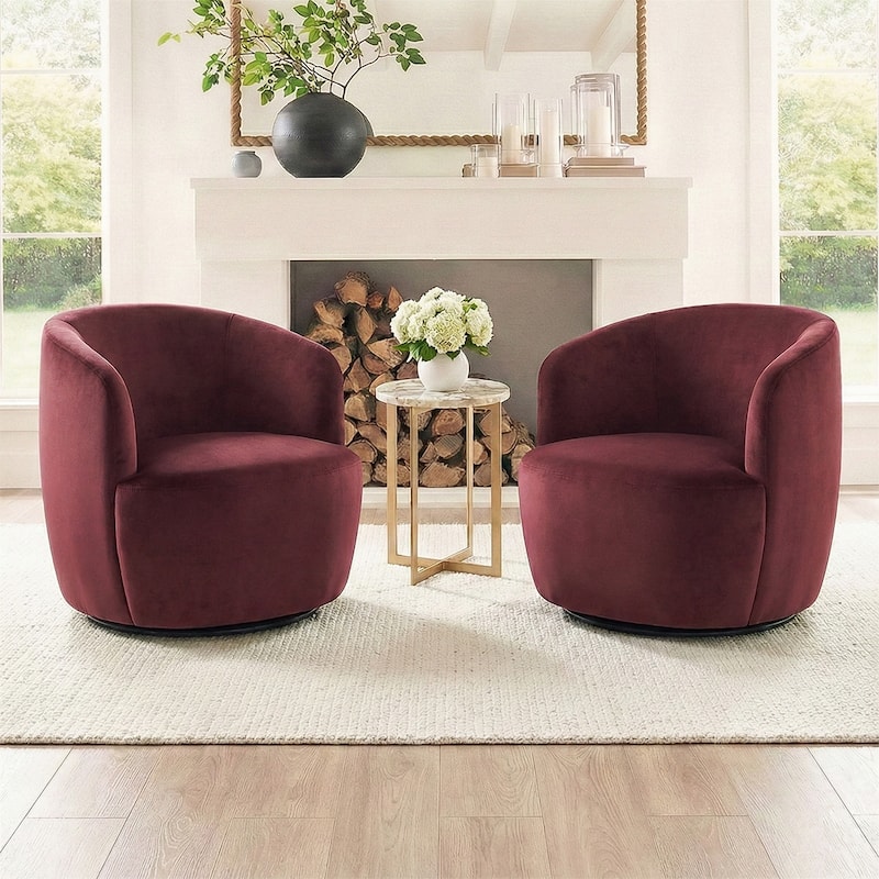 26.5" Wide Velvet Small Swivel Barrel Accent Chair
