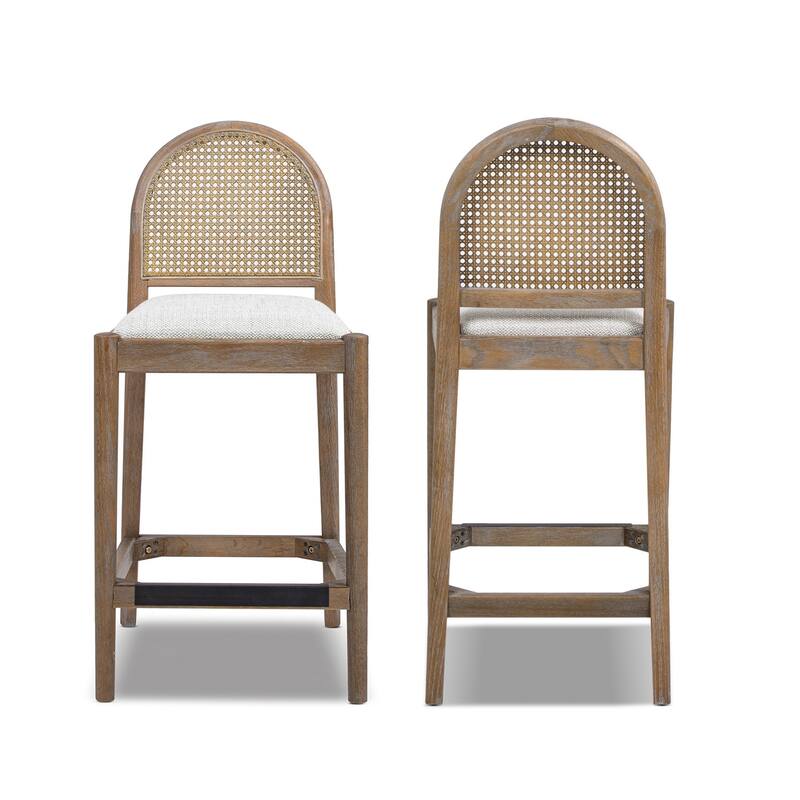 Curved Back Cane Rattan Counter Stool Set
