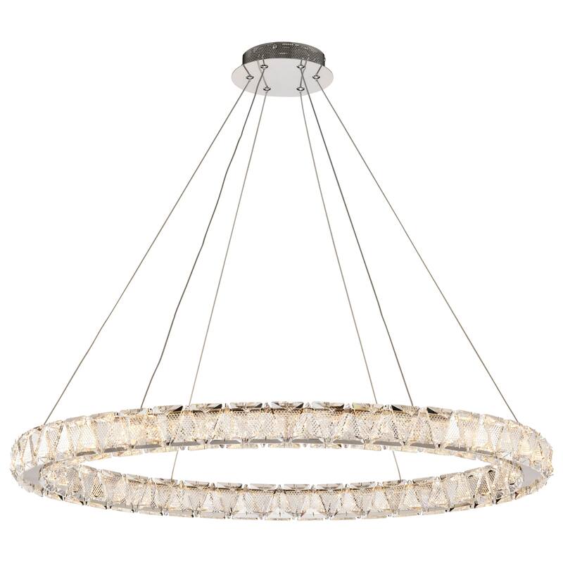 Asher LED 36 Inch Round Pendant Polished Nickel Finish K9 Crystal - Polished Nickel