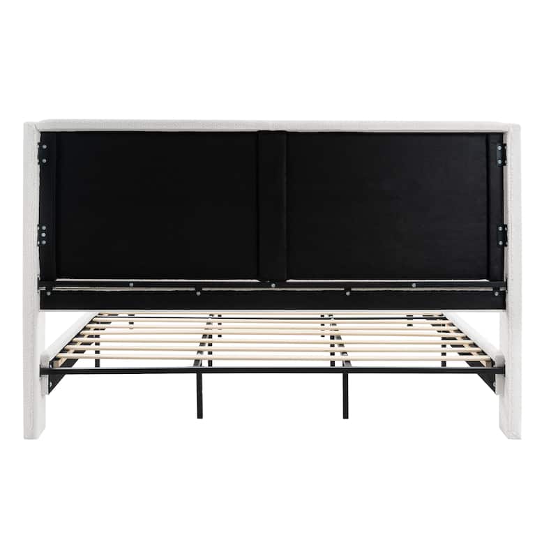 GDFStudio - Jane 55.5" High Back Upholstered Headboard Bed Frame with Slat Support and Solid Wood Feet
