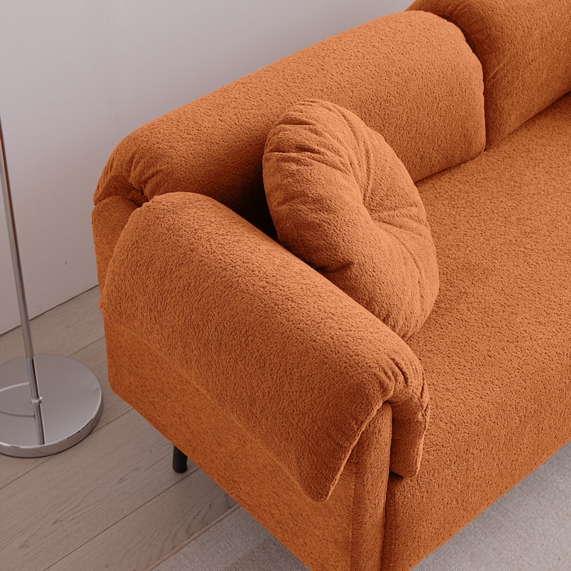 68.5" Modern Lamb Wool Sofa With Decorative Throw Pillows for Small Spaces