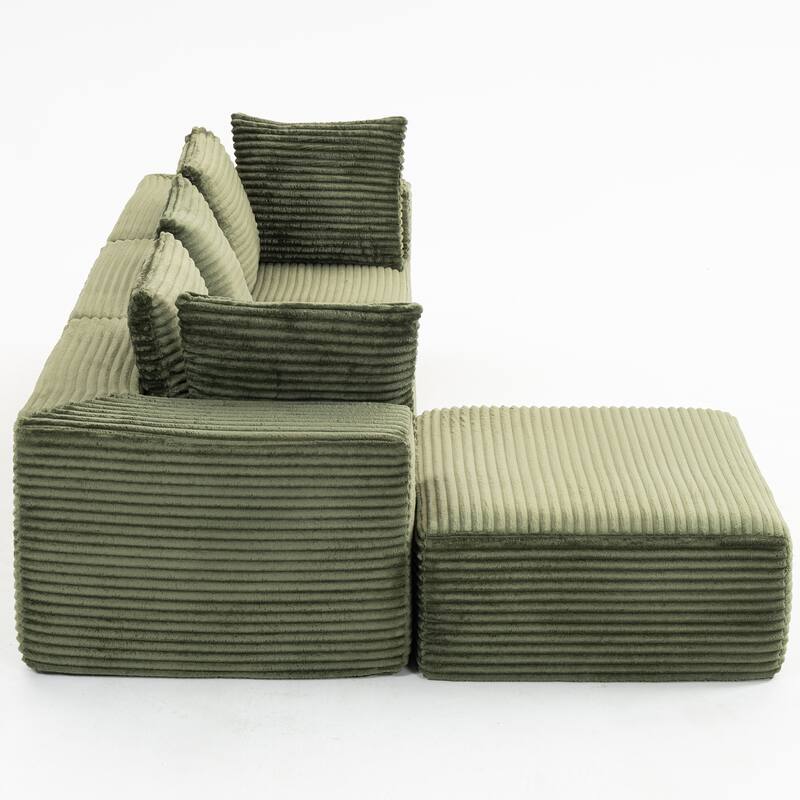 Floor Standing Deep Seat Sofa Corduroy Modular L-shaped Sectional Sofa with Chaise Lounge Compressed Sofa with Ottoman