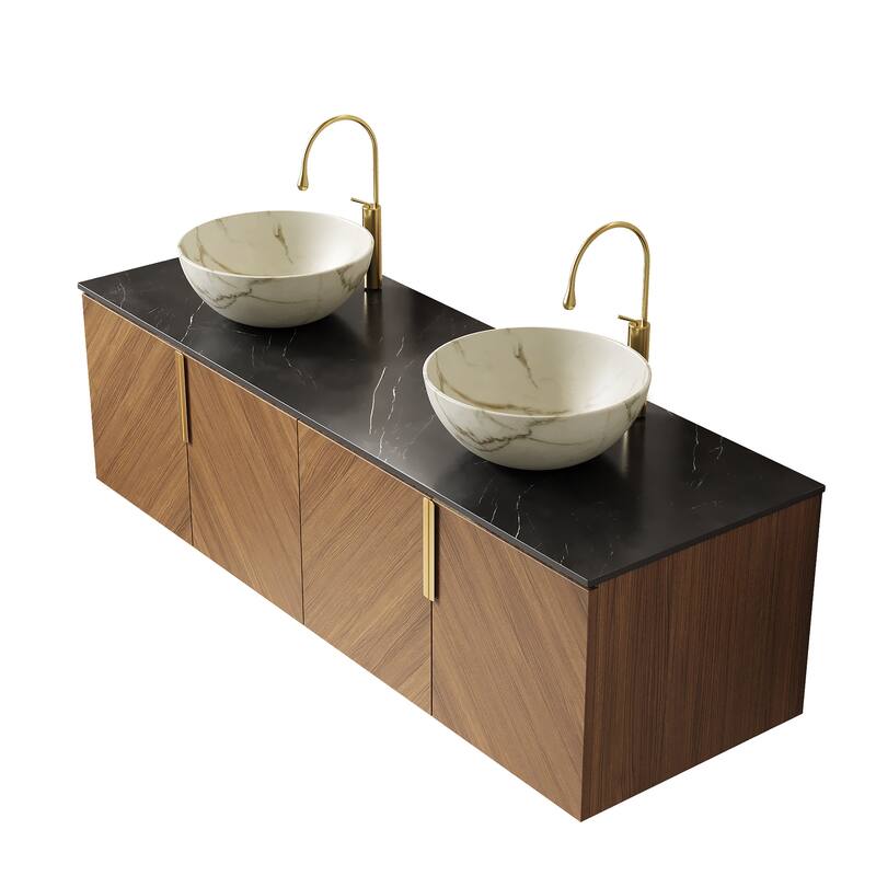 Wall-Mounted Bathroom Vanity with Round Ceramic Sink