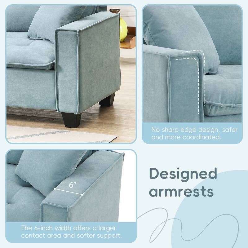 Modern Tufted Sectional Sofa with Luxurious Suede Fabric & Reinforced Legs - 4 Seat Sofa with Ottoman