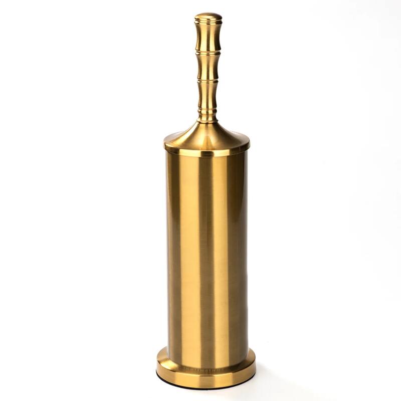 16" Tall Stainless Steel Gold Toilet Brush Set with Holder