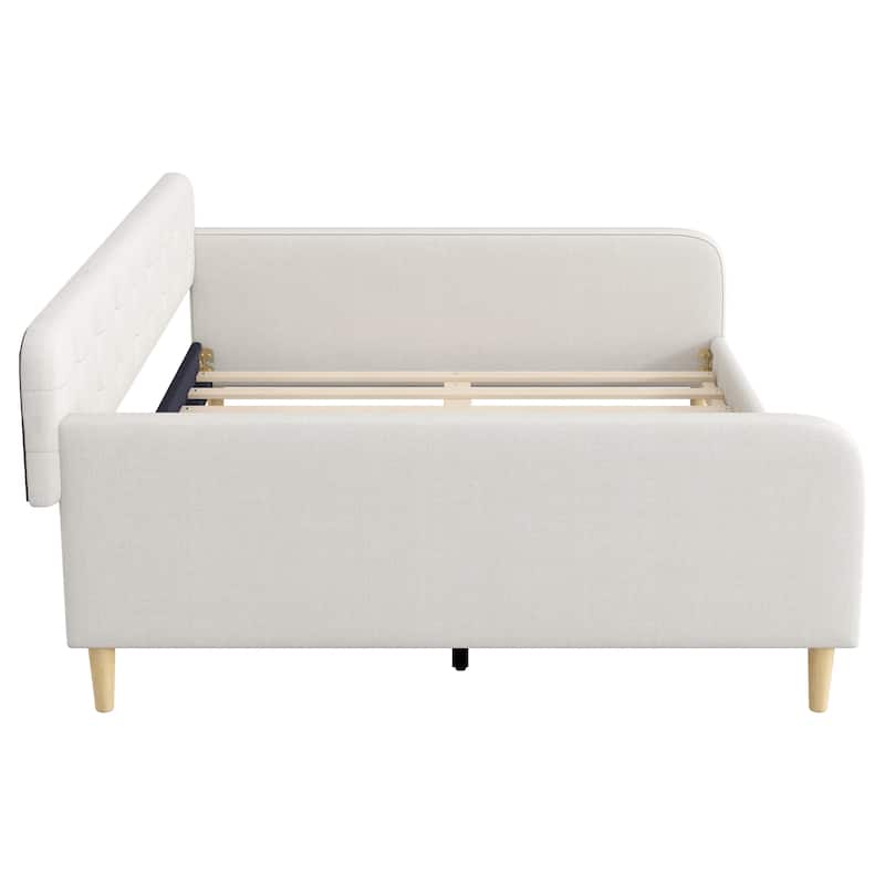 Queen Size Linen Upholstered Daybed with 4 Support Legs and Button-Tufted Design