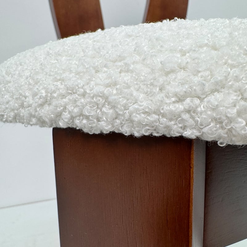 Dining Chairs Set of 2, Key-design Home Chairs, Pure White Teddy Velvet Solid Wooden Dining Chairs with Ribbon-Cross Backrest