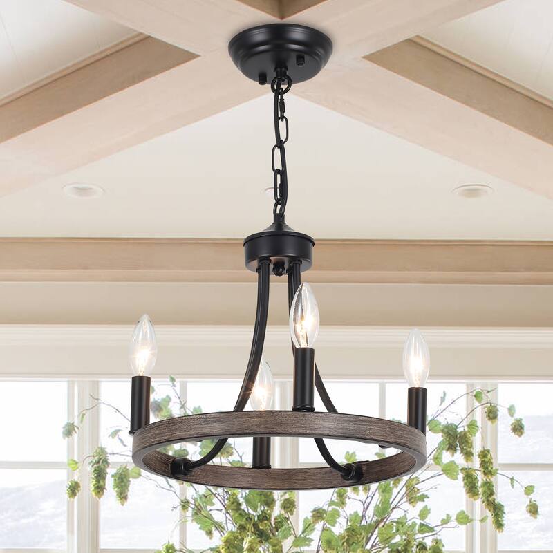4-Light 12.99 in. Wagon Wheel Chandelier for Living Room Kitchen