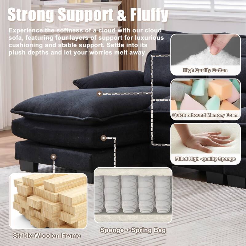 GDFStudio - U Shaped 110" Chenille Modular Cloud Sectional Couches