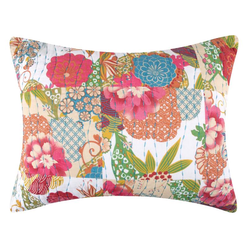 Lewi King Pillow Sham, 20 x 36, Bright Colorful Floral Pattern, Cotton