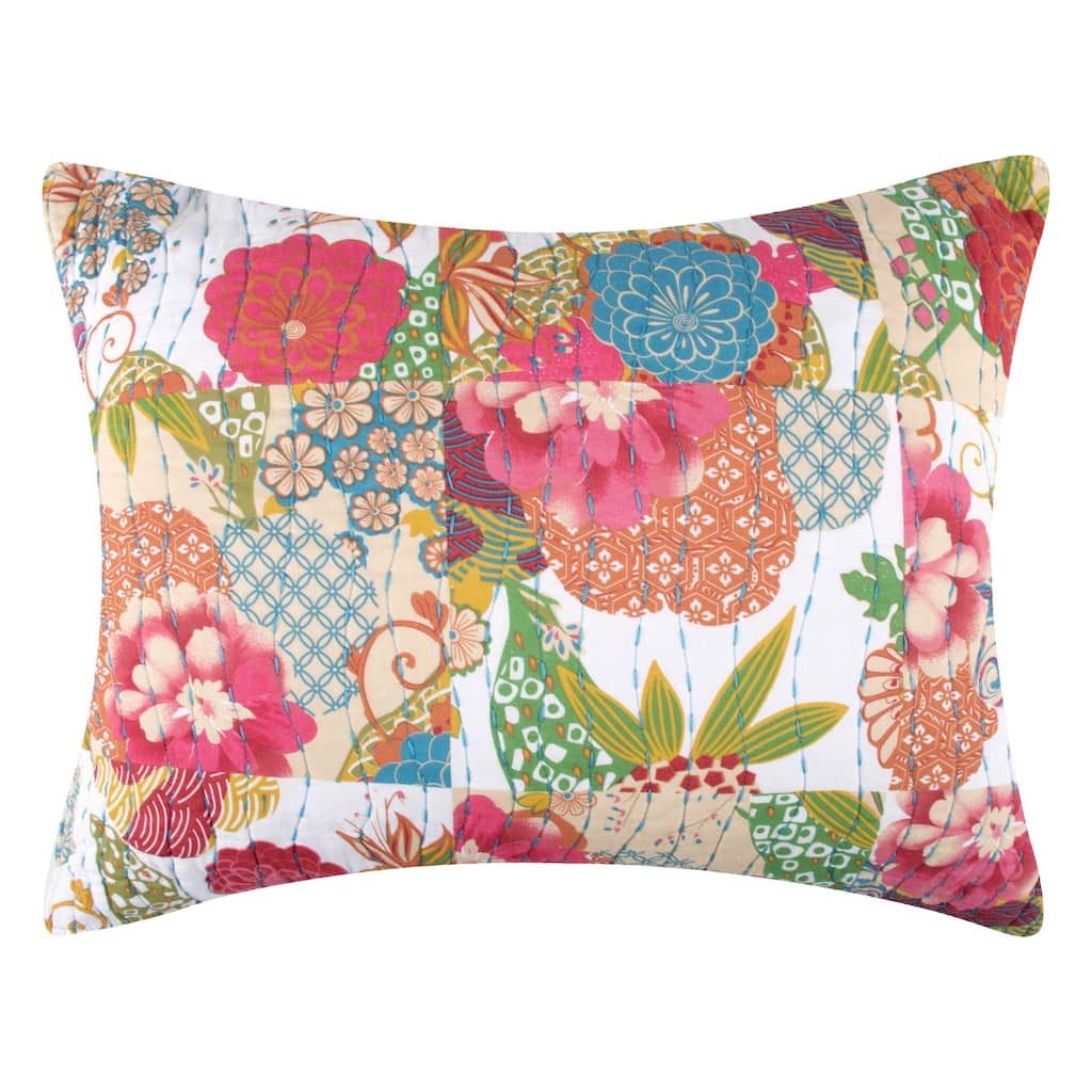 Lewi King Pillow Sham, 20 x 36, Bright Colorful Floral Pattern, Cotton