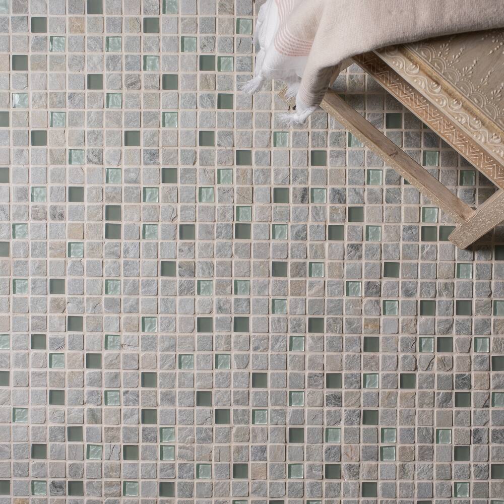 Patchwork Mosaic 12 in. x 12 in. Himalayan Frost Honed Quartzite Wall and Floor Tile