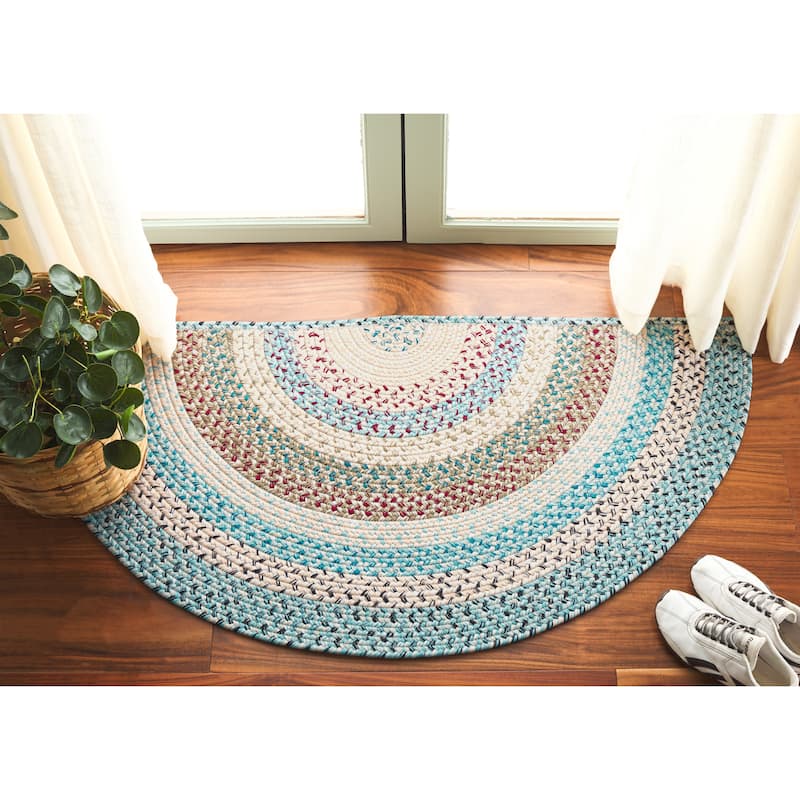 SAFAVIEH Handmade Braided Robena Machine Washable Country Rug - Beige/Light Blue - 2' x 4' Half-Moon - Novelty